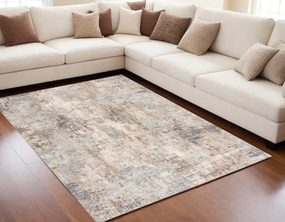 5' X 8' Beige And Ivory Abstract Area Rug - Homeroots
