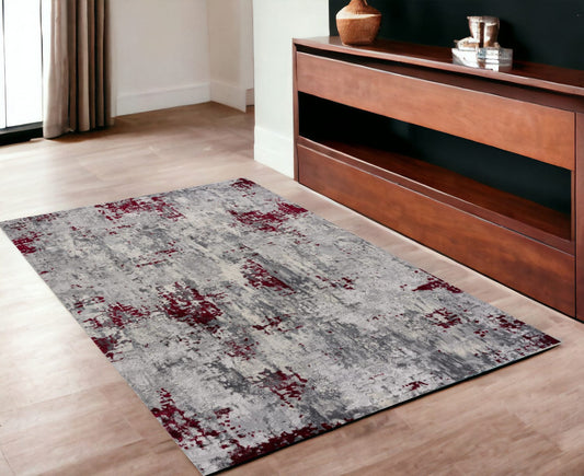 4' X 6' Red Abstract Dhurrie Area Rug