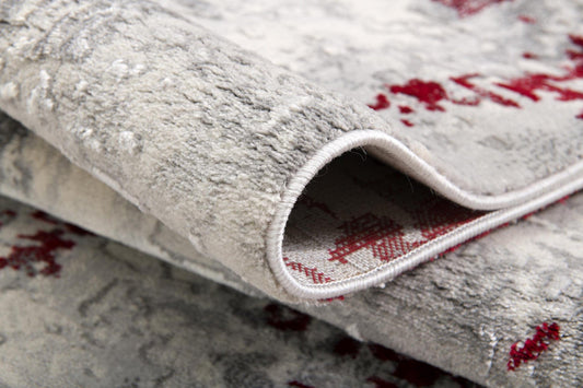 5' X 7' Red and Gray Abstract Area Rug - Homeroots