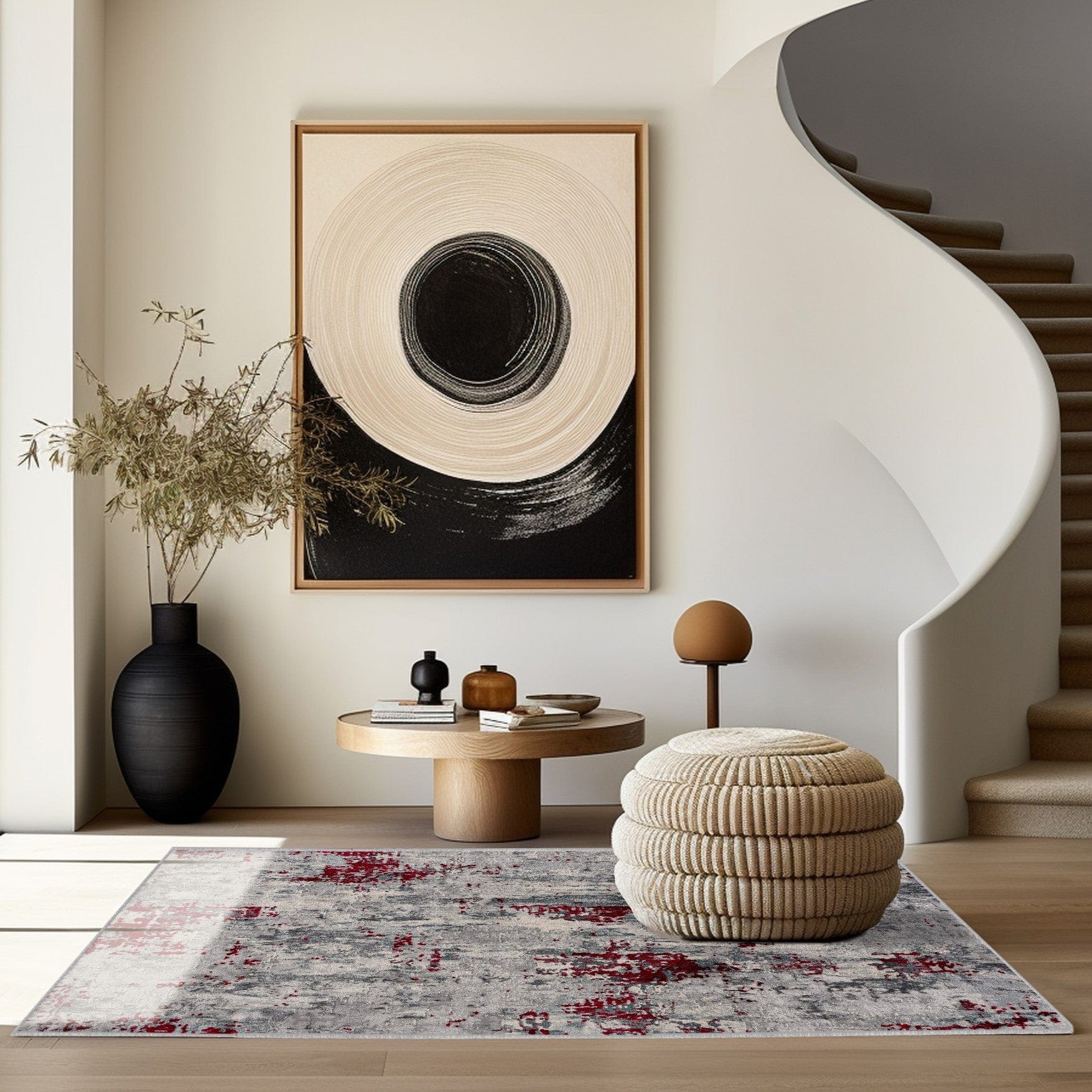 6' X 9' Red Abstract Dhurrie Area Rug - Homeroots