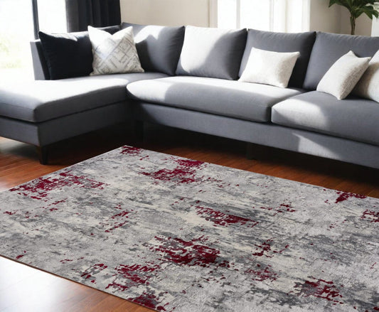 6' X 9' Red Abstract Dhurrie Area Rug - Homeroots