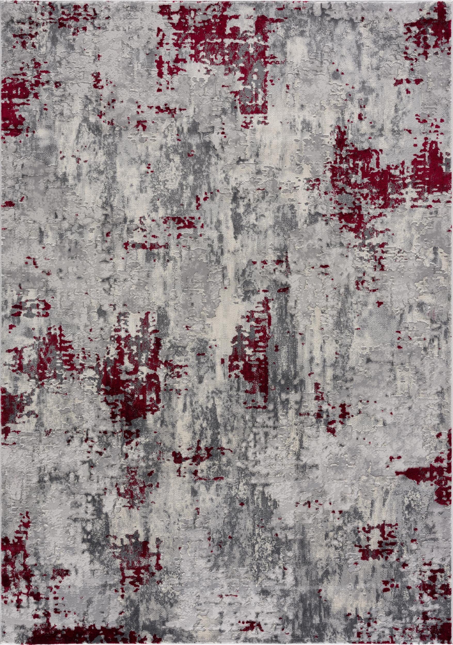 9' X 13' Red and Gray Modern Abstract Area Rug