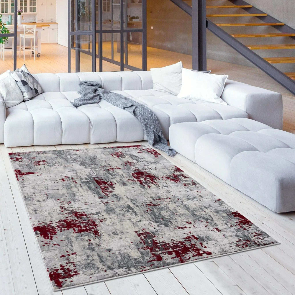9' X 13' Red and Gray Modern Abstract Area Rug - Homeroots - Flyclothing LLC