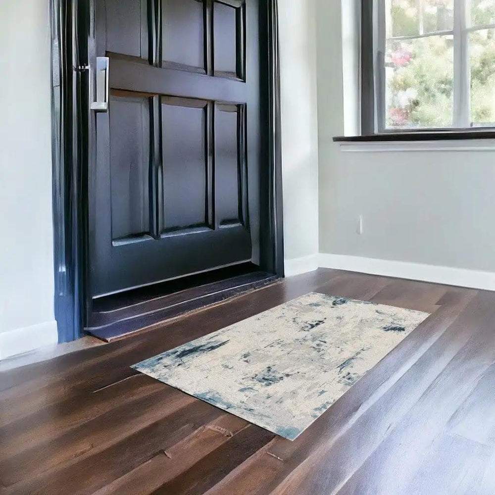 3' X 5' Blue And Ivory Abstract Strokes Area Rug - Homeroots