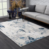 5' X 8' Blue And Ivory Abstract Strokes Area Rug - Homeroots