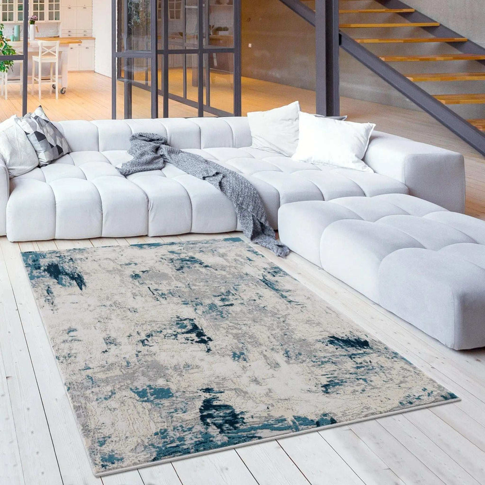 5' X 8' Blue And Ivory Abstract Strokes Area Rug - Homeroots - Flyclothing LLC