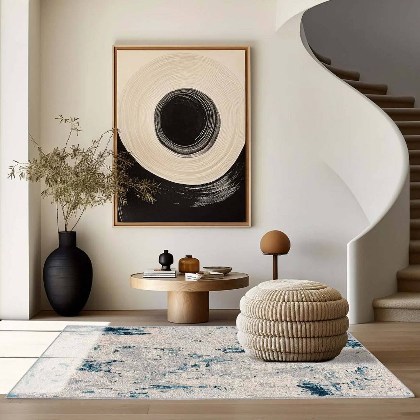 5' X 8' Blue And Ivory Abstract Strokes Area Rug - Homeroots - Flyclothing LLC