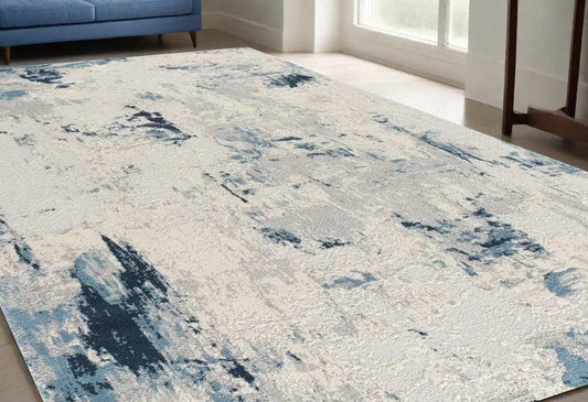 5' X 8' Blue And Ivory Abstract Strokes Area Rug - Homeroots - Flyclothing LLC