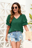 Swiss Dot V-Neck Short Sleeve Blouse - Trendsi - Flyclothing LLC