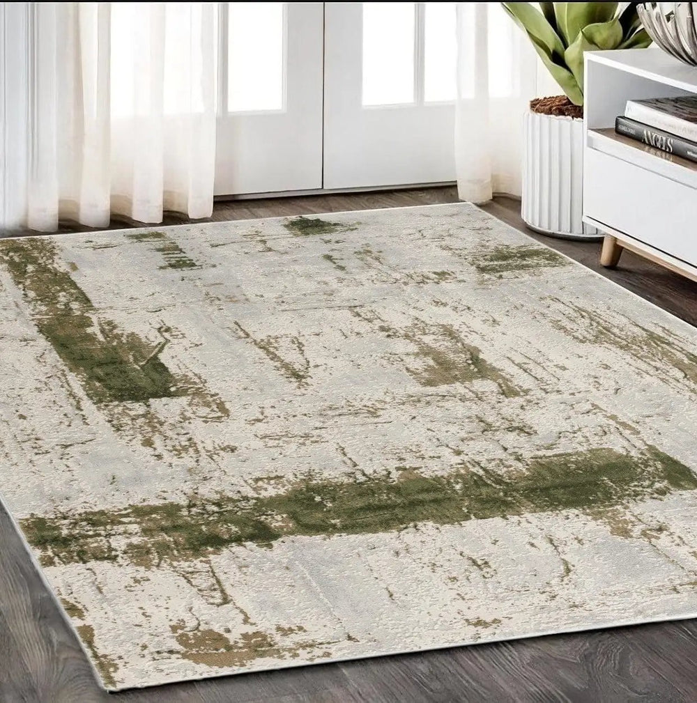 5' X 7' Green Abstract Dhurrie Area Rug - Homeroots
