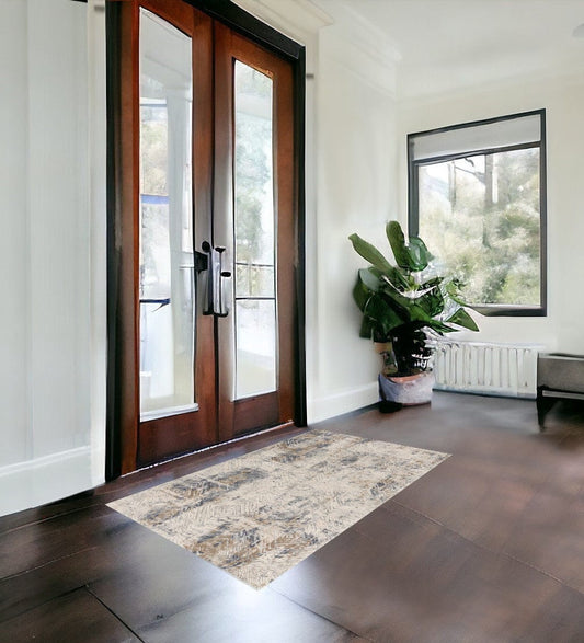 3' X 5' Beige Abstract Printed Area Rug - Homeroots