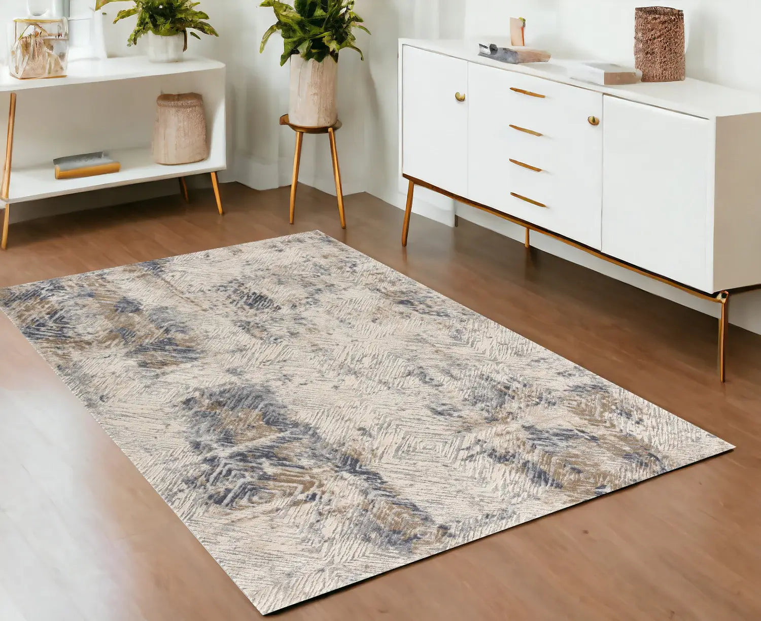 4' X 6' Beige Abstract Printed Area Rug - Homeroots - Flyclothing LLC