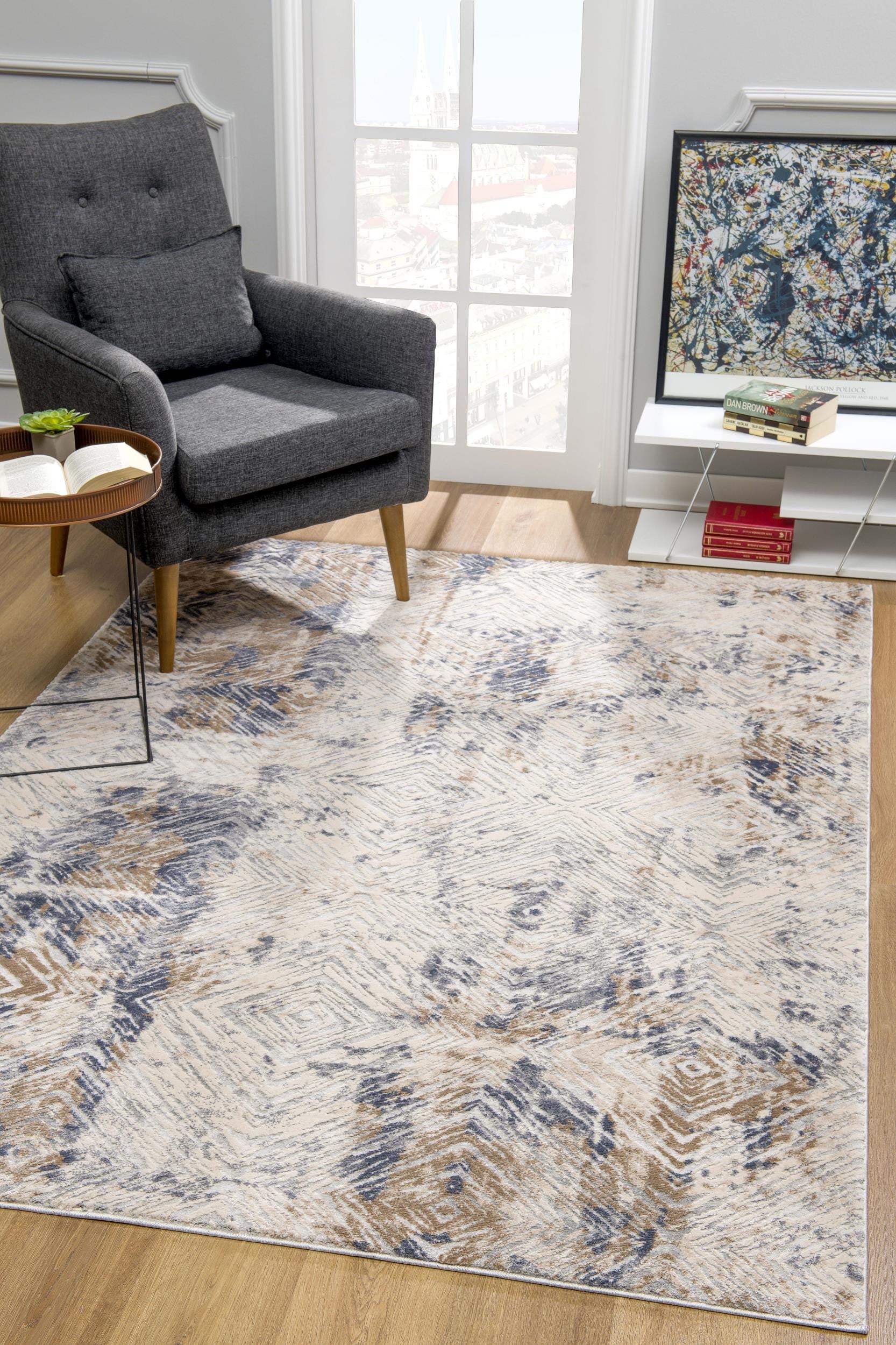 5' X 8' Ivory And Beige Abstract Diamonds Area Rug - Homeroots - Flyclothing LLC