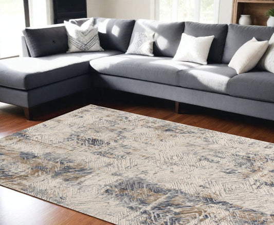 8' X 10' Beige Abstract Printed Area Rug - Homeroots