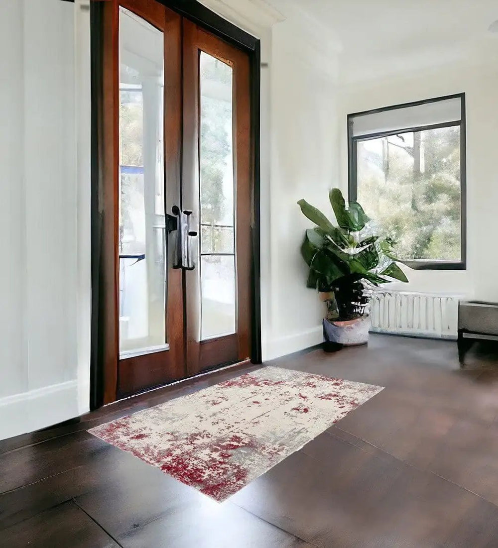 3' X 5' Red Abstract Dhurrie Area Rug - Homeroots