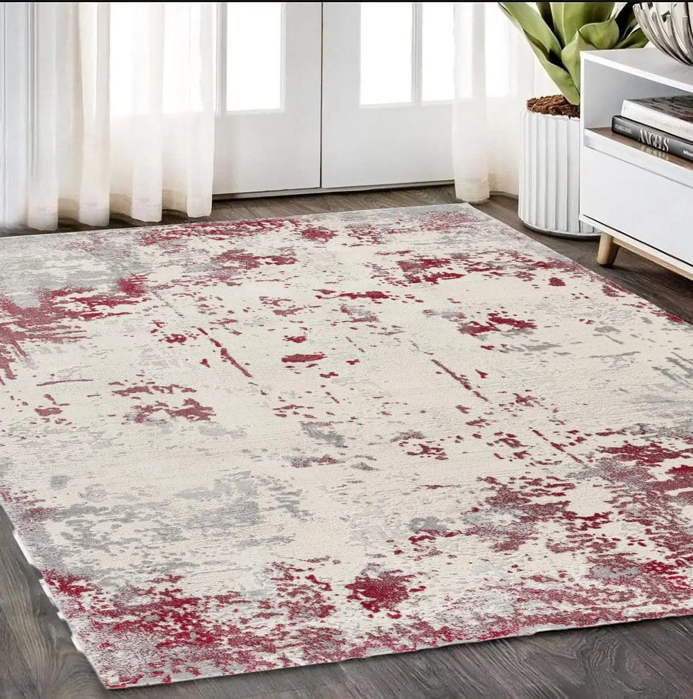 5' X 7' Red Abstract Dhurrie Area Rug - Homeroots