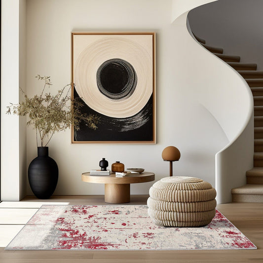 5' X 7' Red Abstract Dhurrie Area Rug - Homeroots