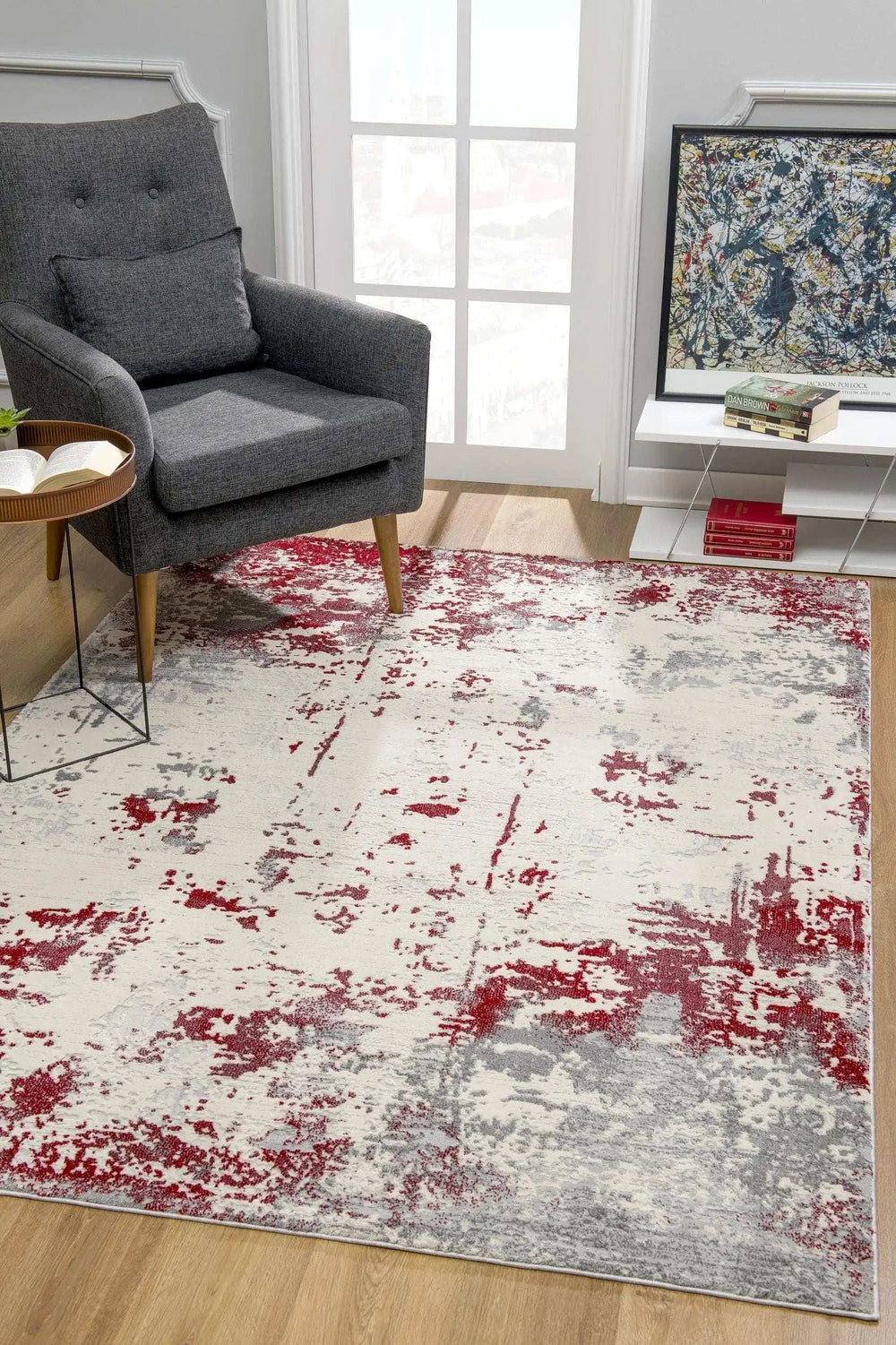 6' X 9' Ivory Red and Gray Abstract Area Rug - Homeroots - Flyclothing LLC