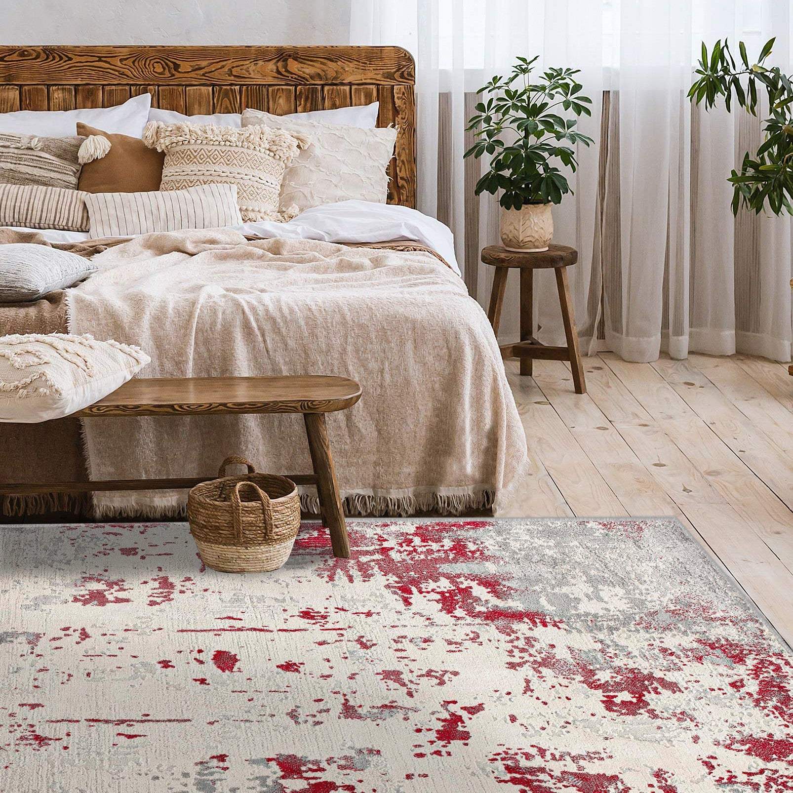 6' X 9' Ivory Red and Gray Abstract Area Rug - Homeroots - Flyclothing LLC