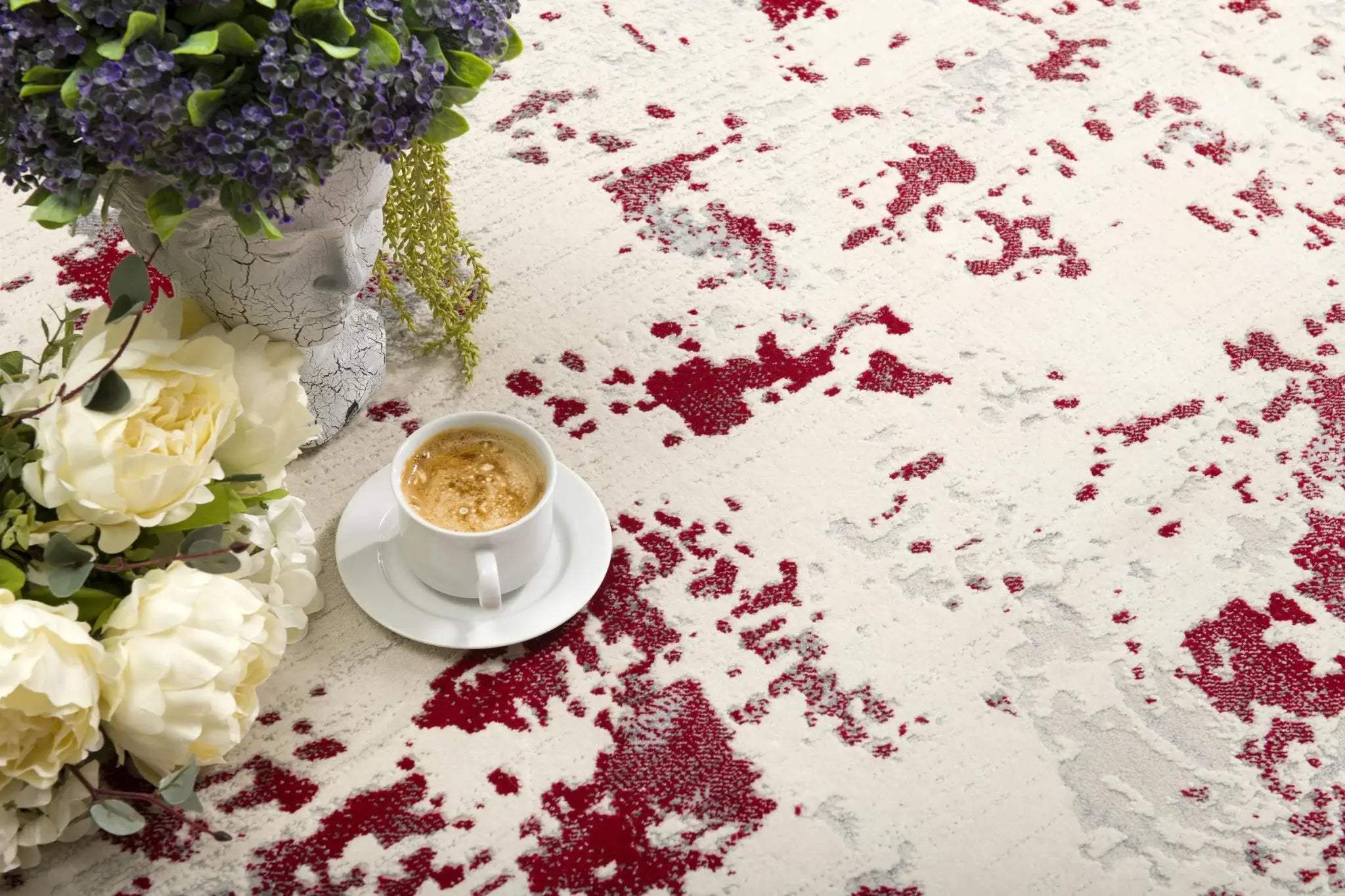 6' X 9' Ivory Red and Gray Abstract Area Rug - Homeroots - Flyclothing LLC