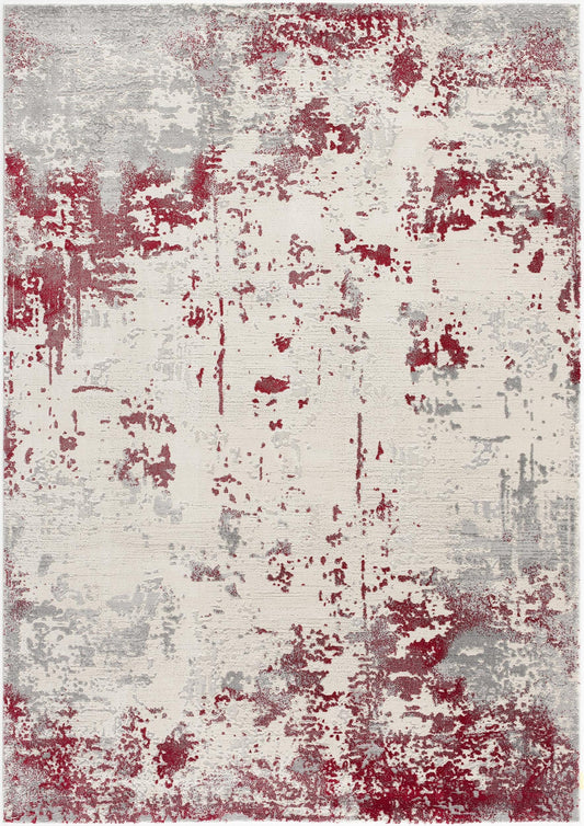 6' X 9' Ivory Red and Gray Abstract Area Rug - Homeroots