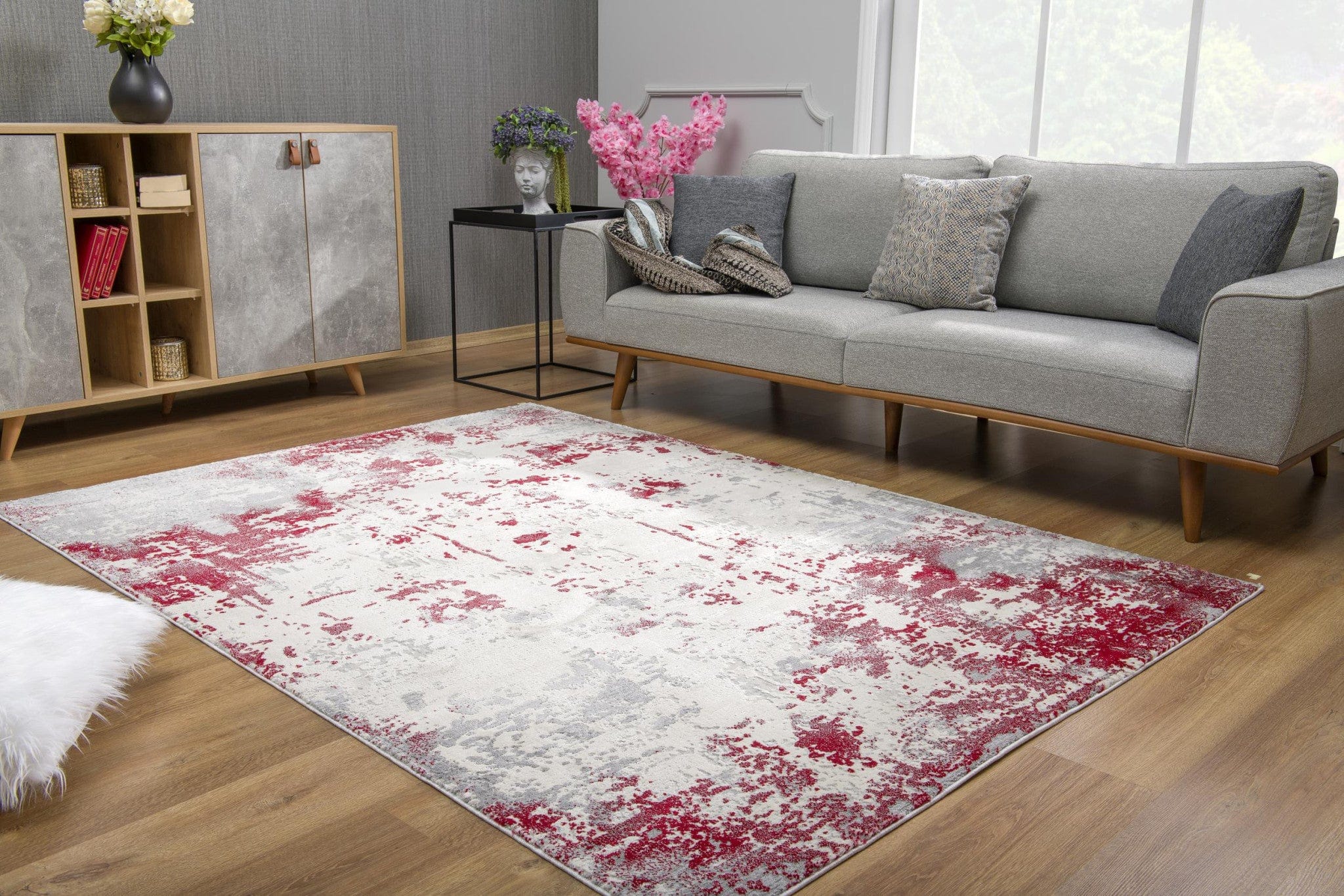 8' X 10' Red Abstract Dhurrie Area Rug - Homeroots