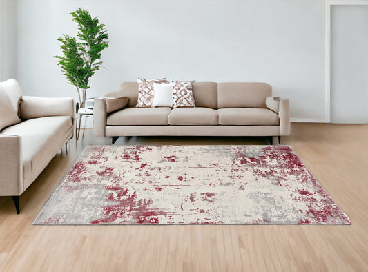 8' X 10' Red Abstract Dhurrie Area Rug - Homeroots