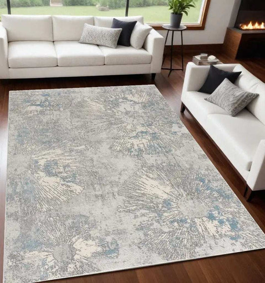 5' X 8' Blue Abstract Circular Motifs Area Rug - Homeroots - Flyclothing LLC