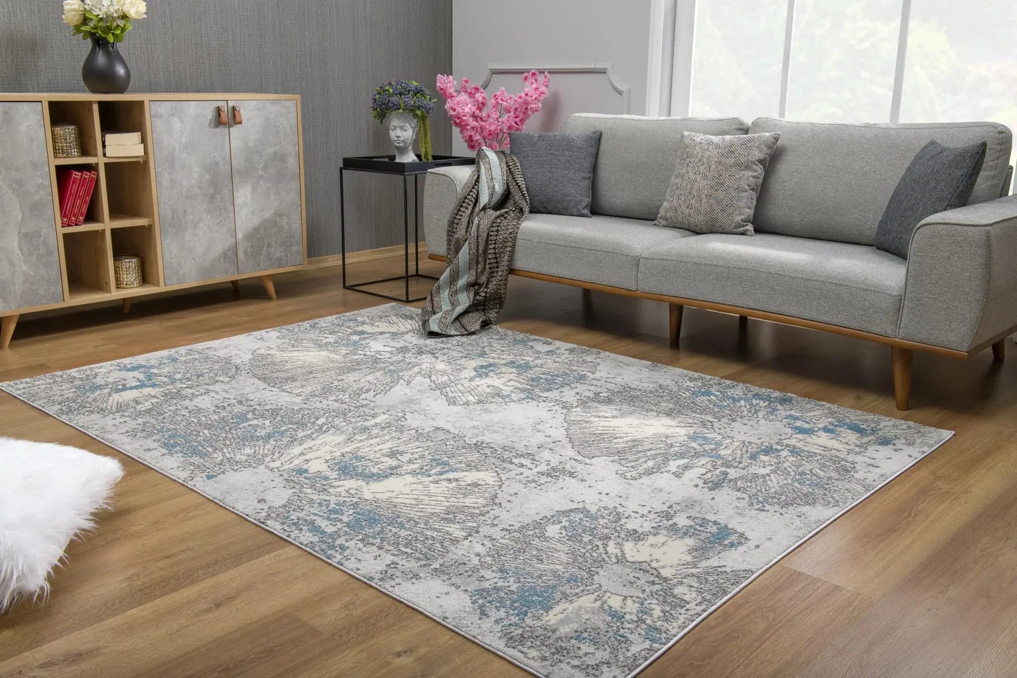 7' X 10' Blue Abstract Circular Motifs Area Rug - Homeroots - Flyclothing LLC