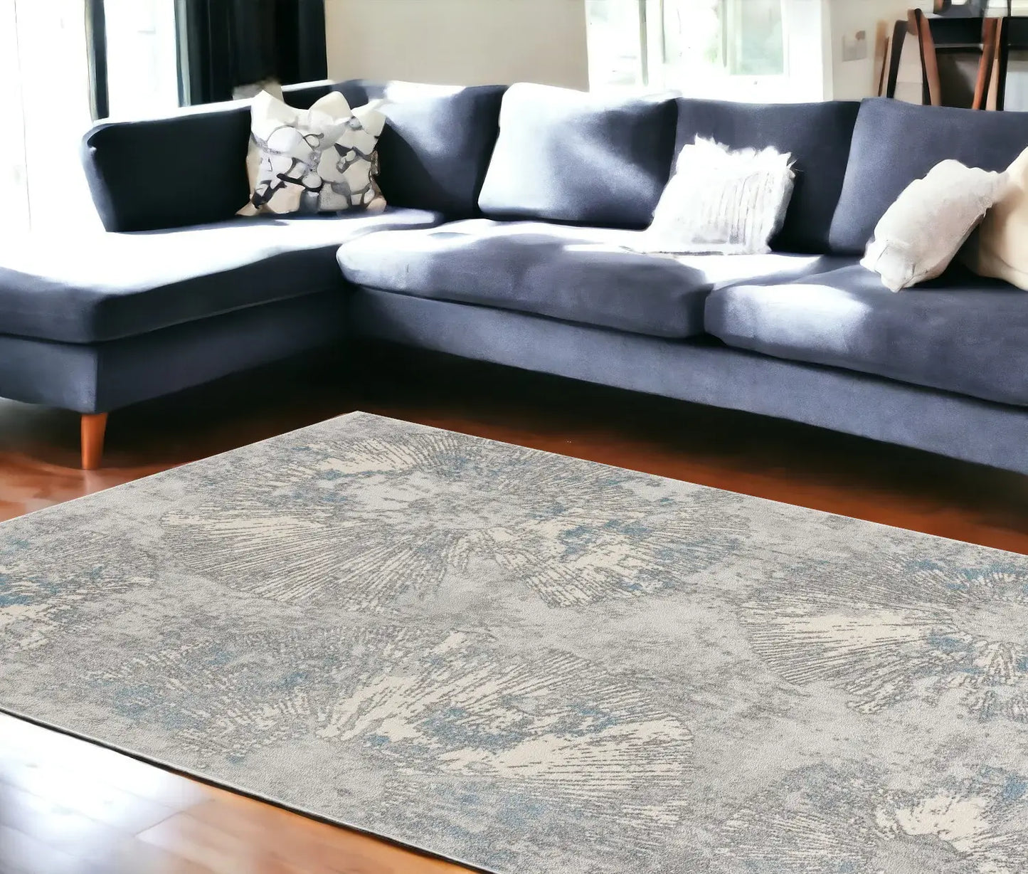 7' X 10' Blue Abstract Circular Motifs Area Rug - Homeroots - Flyclothing LLC