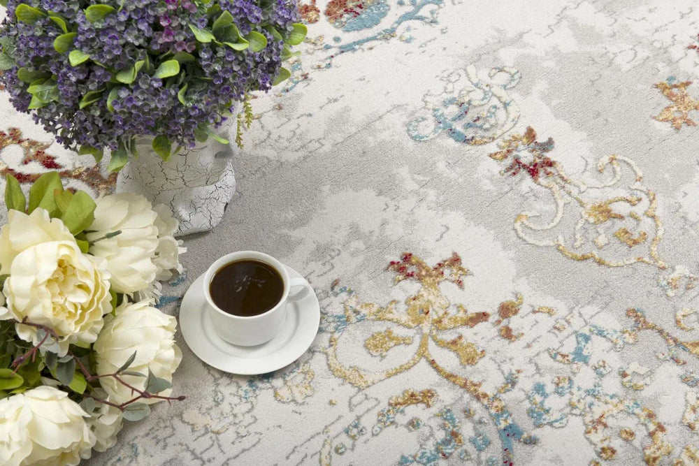 3' X 5' Gray And Beige Distressed Ornate Area Rug - Homeroots - Flyclothing LLC