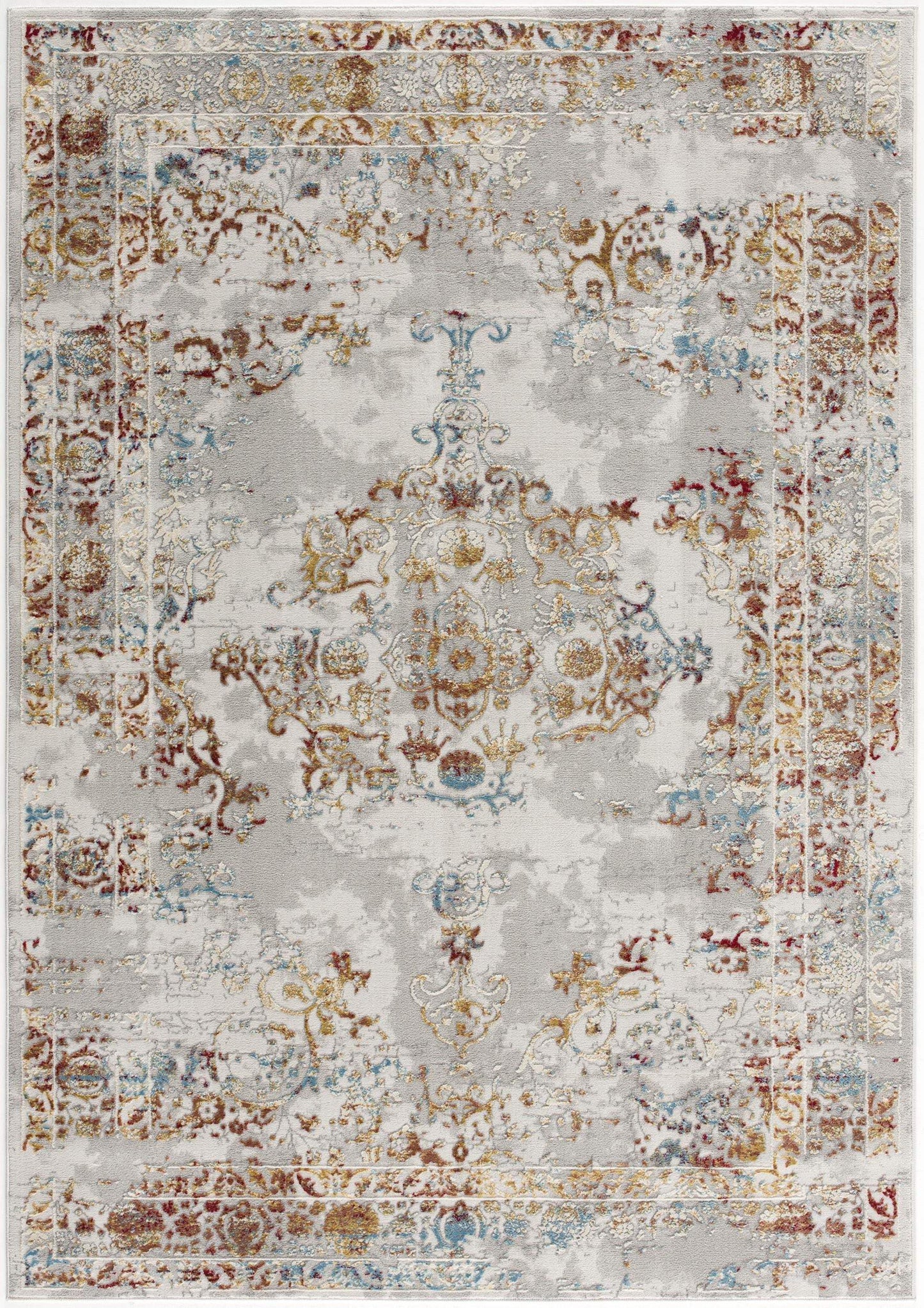 4' X 6' Gray And Beige Distressed Ornate Area Rug - Homeroots - Flyclothing LLC