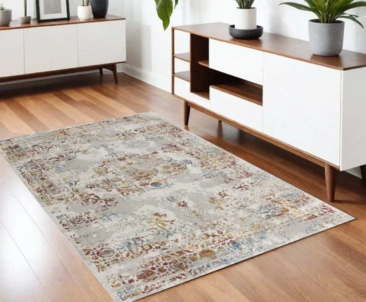 4' X 6' Gray And Beige Distressed Ornate Area Rug - Homeroots - Flyclothing LLC