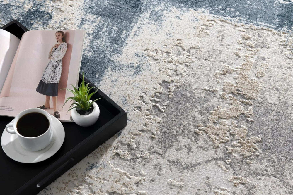 6' X 9' Blue And Ivory Abstract Dhurrie Area Rug - Homeroots - Flyclothing LLC