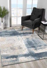 8' X 11' Cream And Blue Abstract Patches Area Rug - Homeroots - Flyclothing LLC