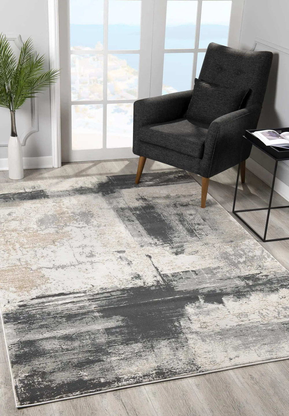 5' X 7' Gray And Ivory Abstract Dhurrie Area Rug - Homeroots - Flyclothing LLC