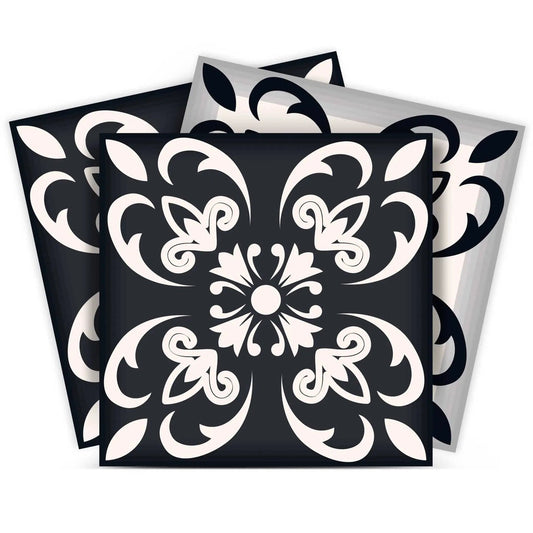 5" X 5" Black And White Quatro Peel And Stick Removable Tiles - Homeroots
