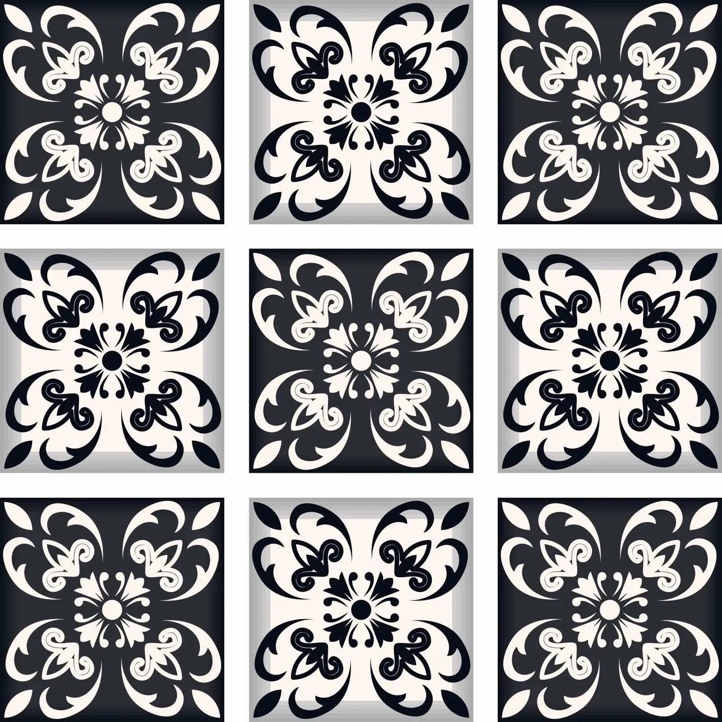 7" X 7" Black And White Quatro Peel And Stick Removable Tiles - Homeroots - Flyclothing LLC