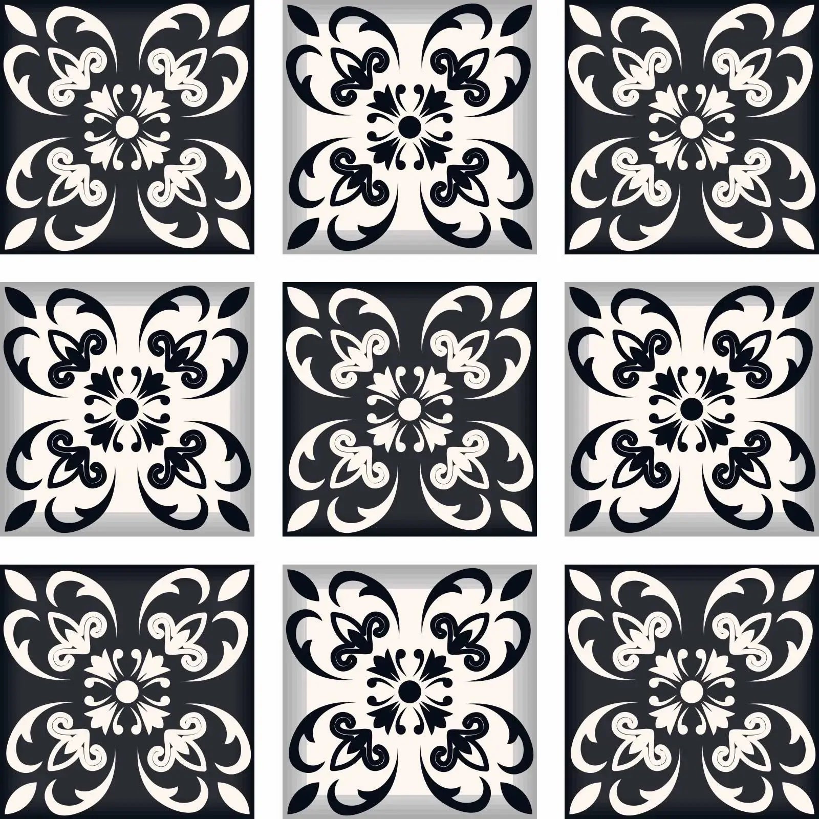 7" X 7" Black And White Quatro Peel And Stick Removable Tiles - Homeroots - Flyclothing LLC
