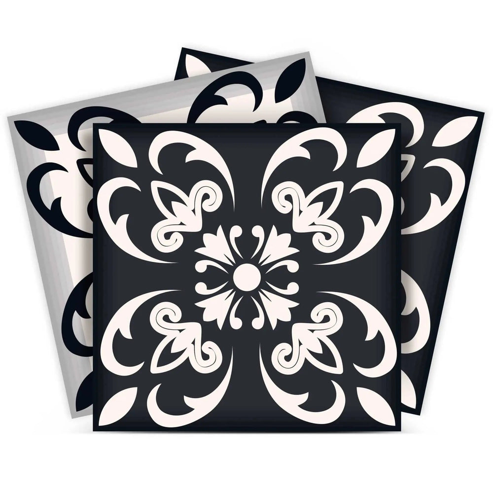 8" X 8" Black And White Quatro Peel And Stick Removable Tiles - Homeroots