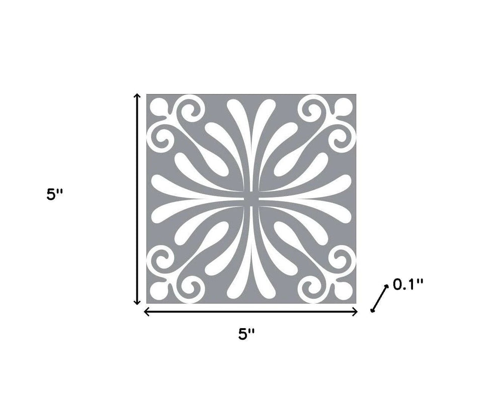 5" X 5" Gray And White Spire Peel And Stick Removable Tiles - Homeroots