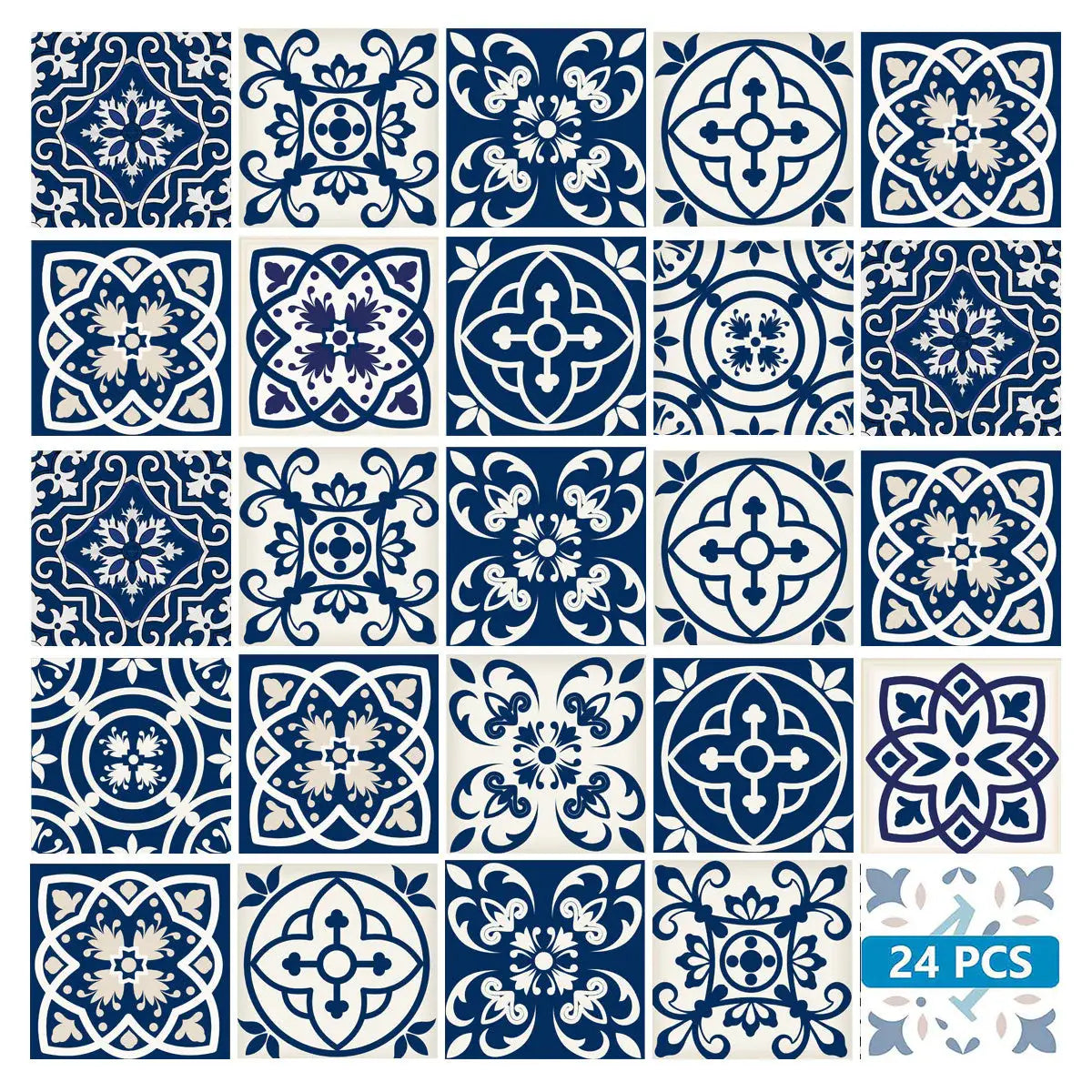 4" X 4" Midnight Blue And White Peel And Stick Removable Tiles - Homeroots - Flyclothing LLC
