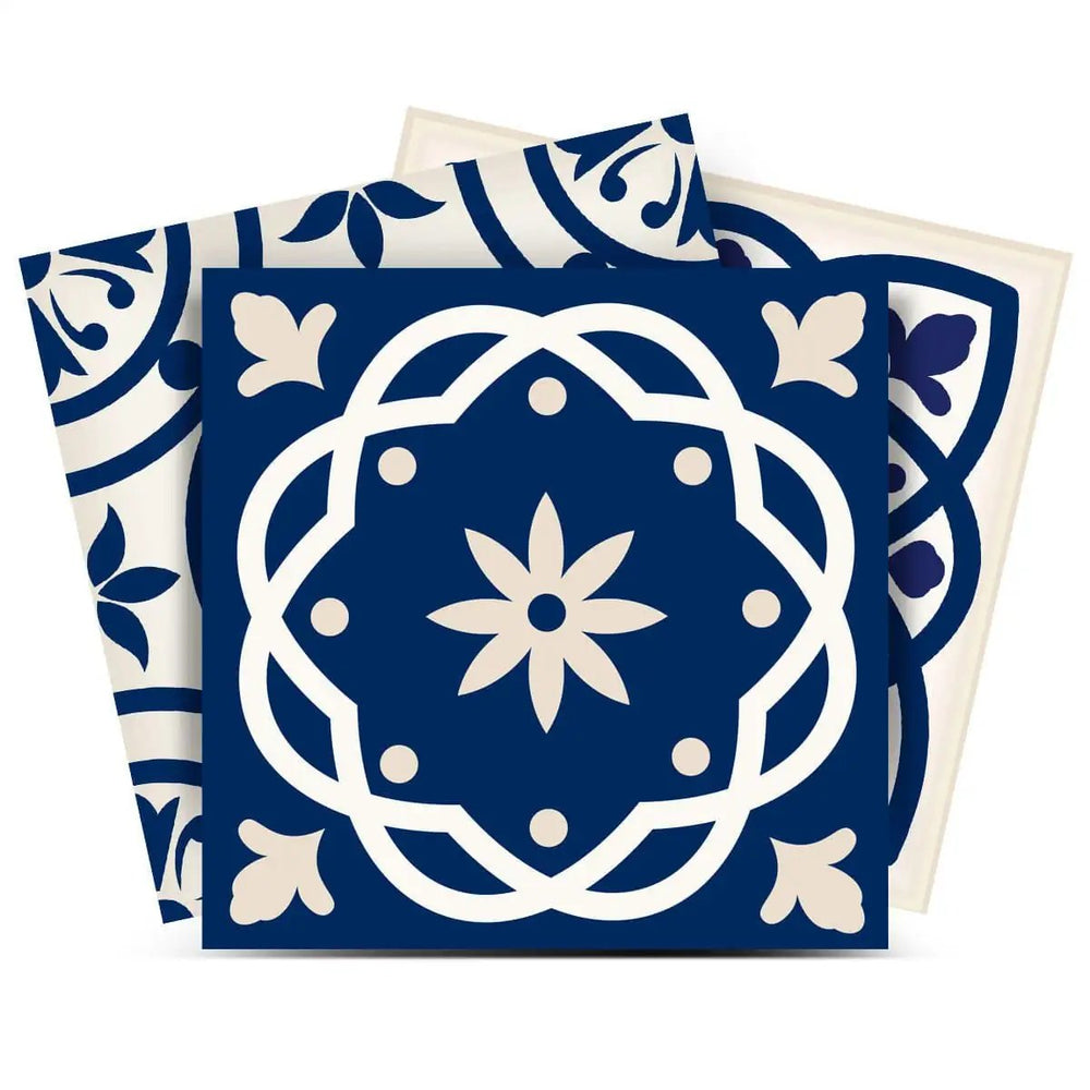 5" X 5" Midnight Blue And White Peel And Stick Removable Tiles - Homeroots