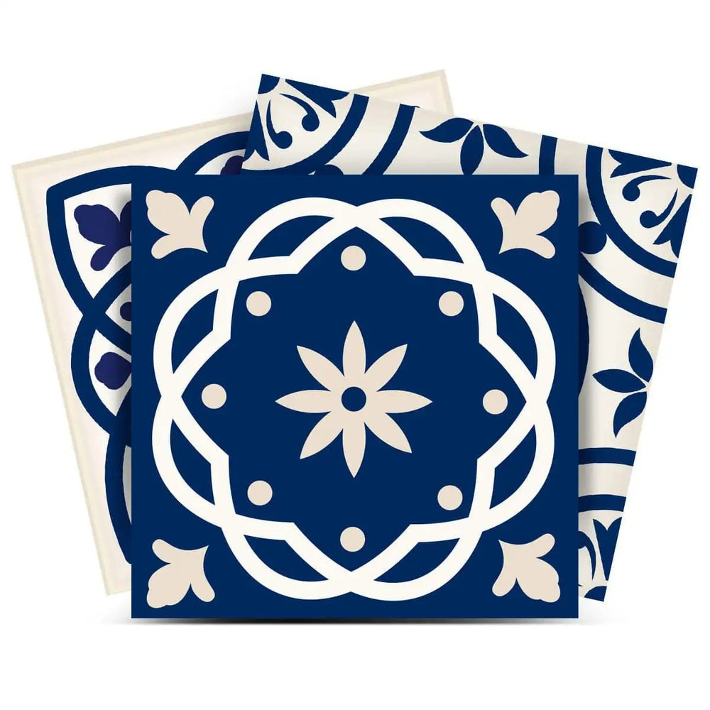 5" X 5" Midnight Blue And White Peel And Stick Removable Tiles - Homeroots - Flyclothing LLC