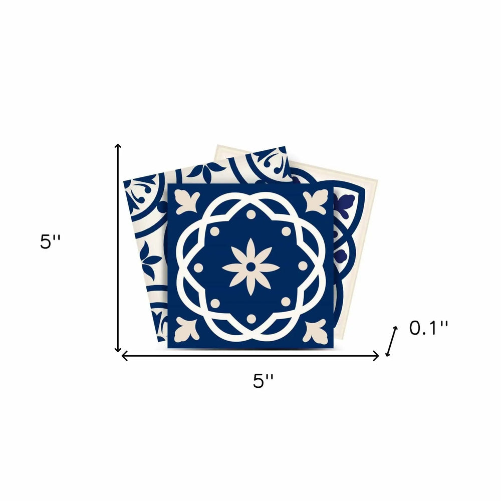 5" X 5" Midnight Blue And White Peel And Stick Removable Tiles - Homeroots - Flyclothing LLC