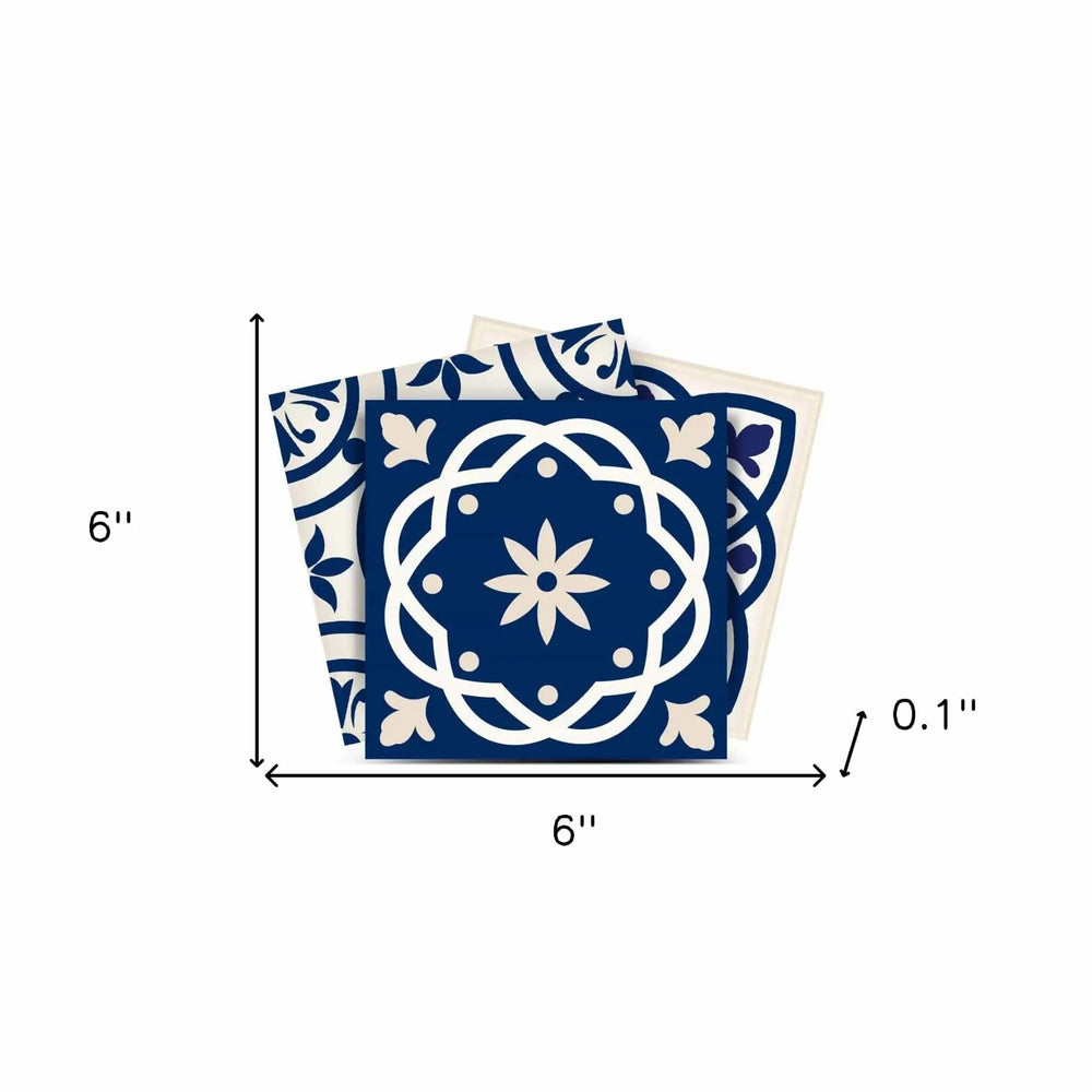 6" X 6" Midnight Blue And White Peel And Stick Removable Tiles - Homeroots - Flyclothing LLC