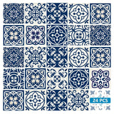7" X 7" Midnight Blue And White Peel And Stick Removable Tiles - Homeroots