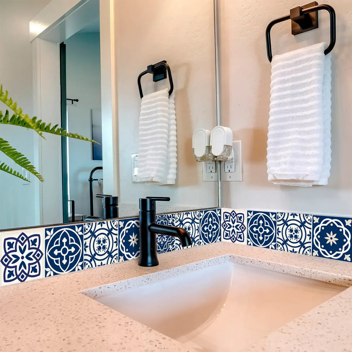 8" X 8" Midnight Blue And White Peel And Stick Removable Tiles - Homeroots - Flyclothing LLC