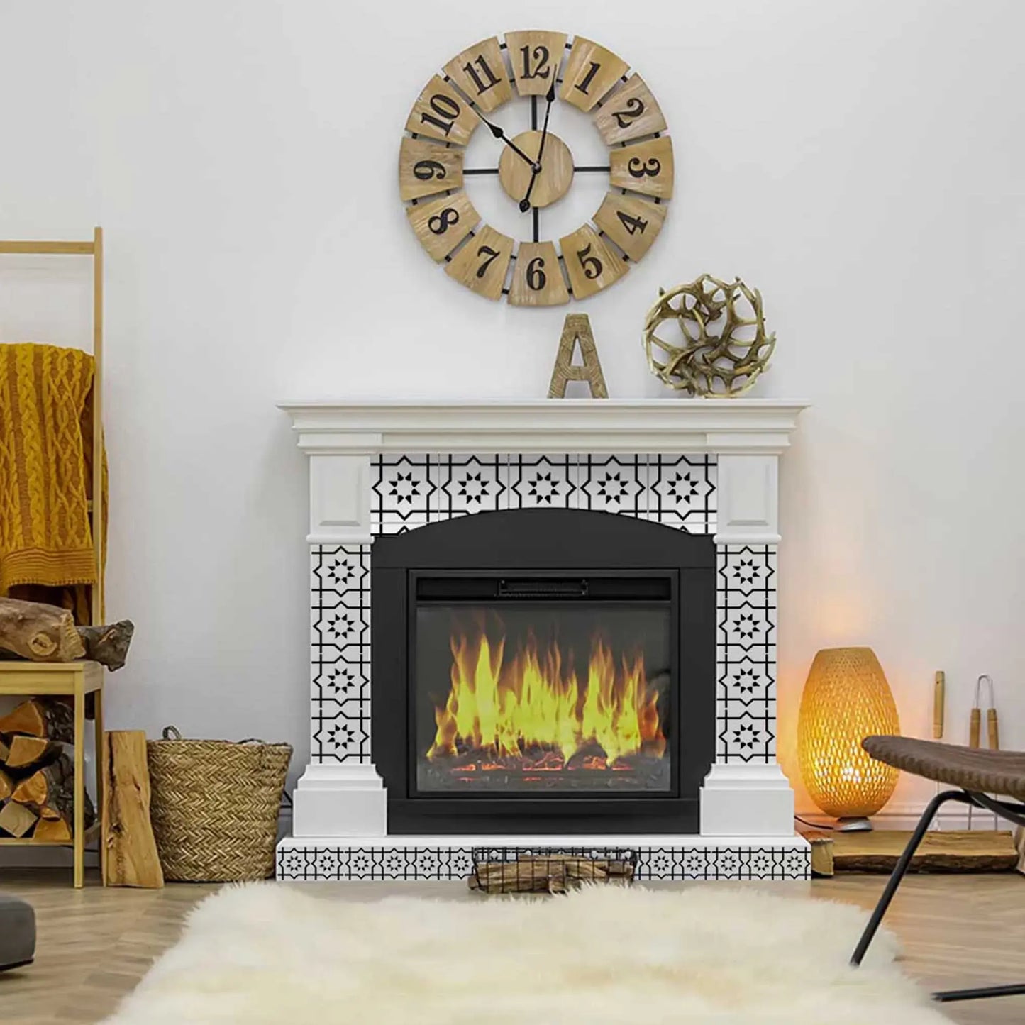 7" X 7" White And Black Sun Peel And Stick Removable Tiles - Homeroots - Flyclothing LLC