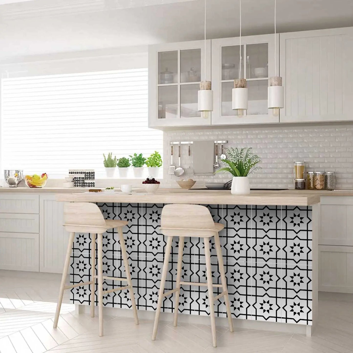 7" X 7" White And Black Sun Peel And Stick Removable Tiles - Homeroots - Flyclothing LLC
